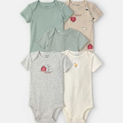 Baby 5-Pack Farm Animal Short-Sleeve Multipack Bodysuits