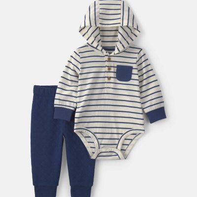 Baby Boy 2-Piece Striped Long-Sleeve Bodysuit & Pant Set - Navy Blue