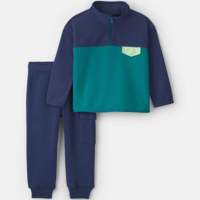 Baby Boy 2-Piece Color Block Fleece Pullover & Pant Set - Navy Blue/Green