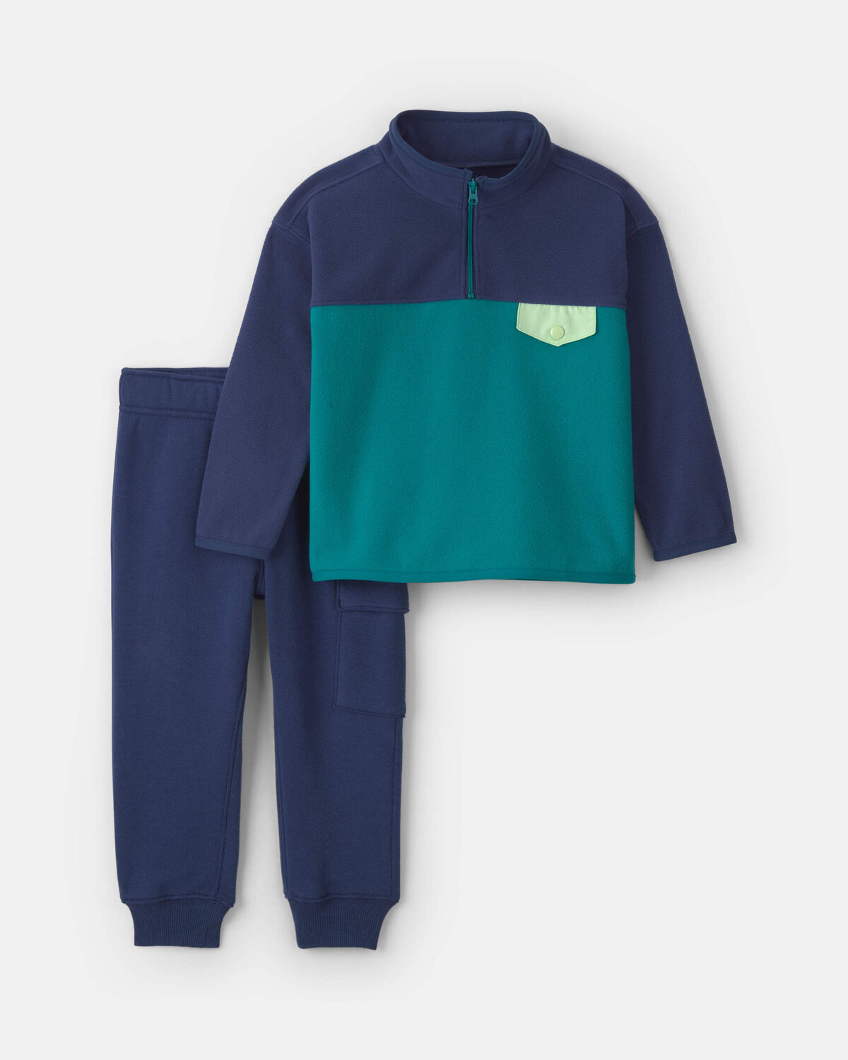 Baby Boy 2-Piece Color Block Fleece Pullover & Pant Set - Navy Blue/Green