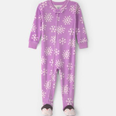 Baby Girl 1-Piece Penguin 2-Way Zip DreamPlush Snug Fit Footed Pajama - Purple
