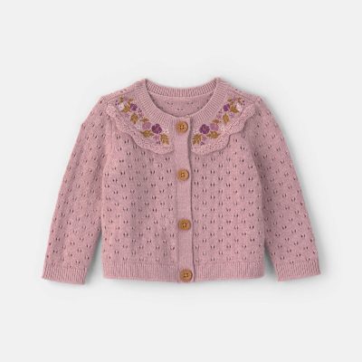 Baby Girl Floral Cardigan Sweater - Purple