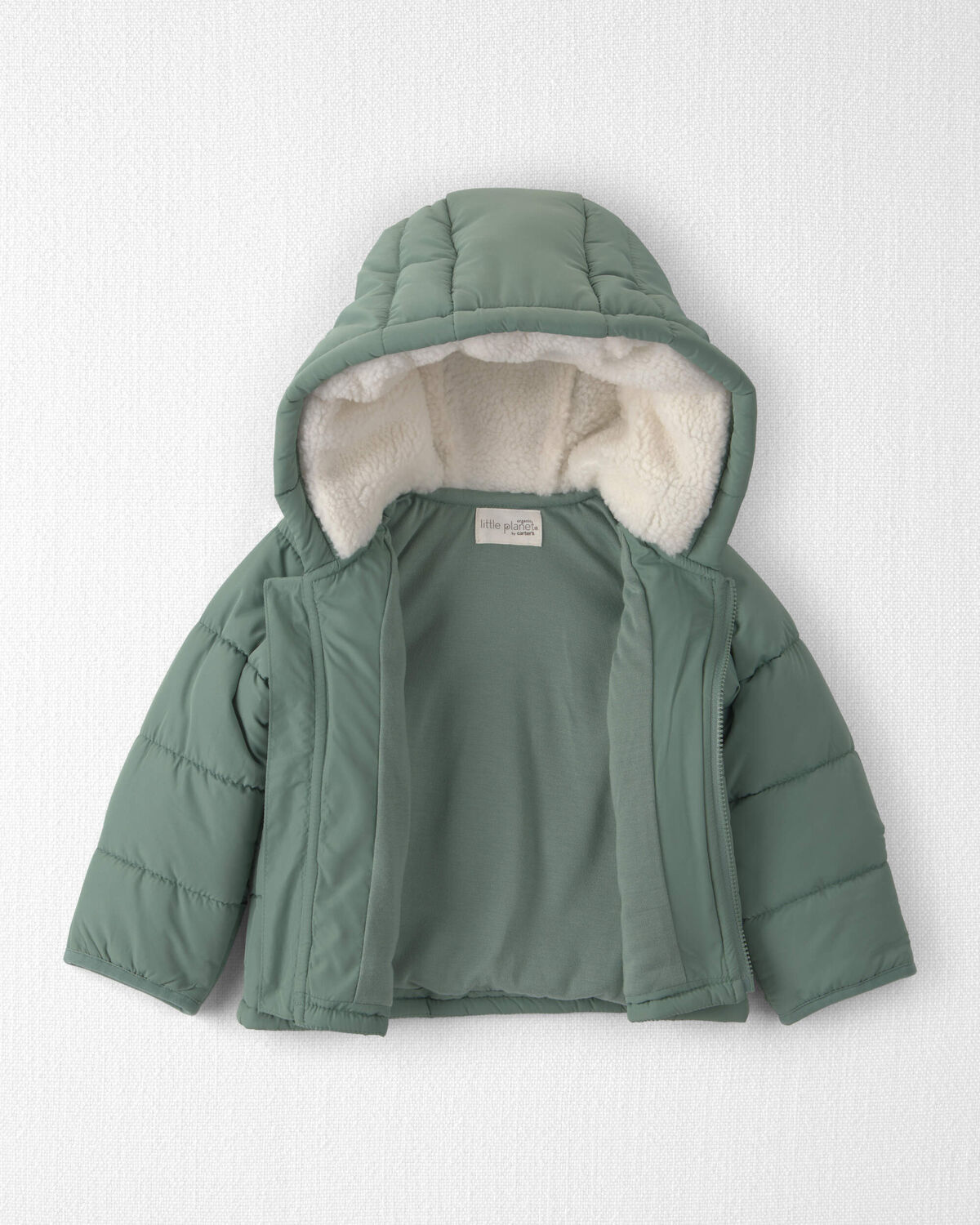 Baby Recycled Teddy Fleece Hooded Puffer Jacket - Image 2