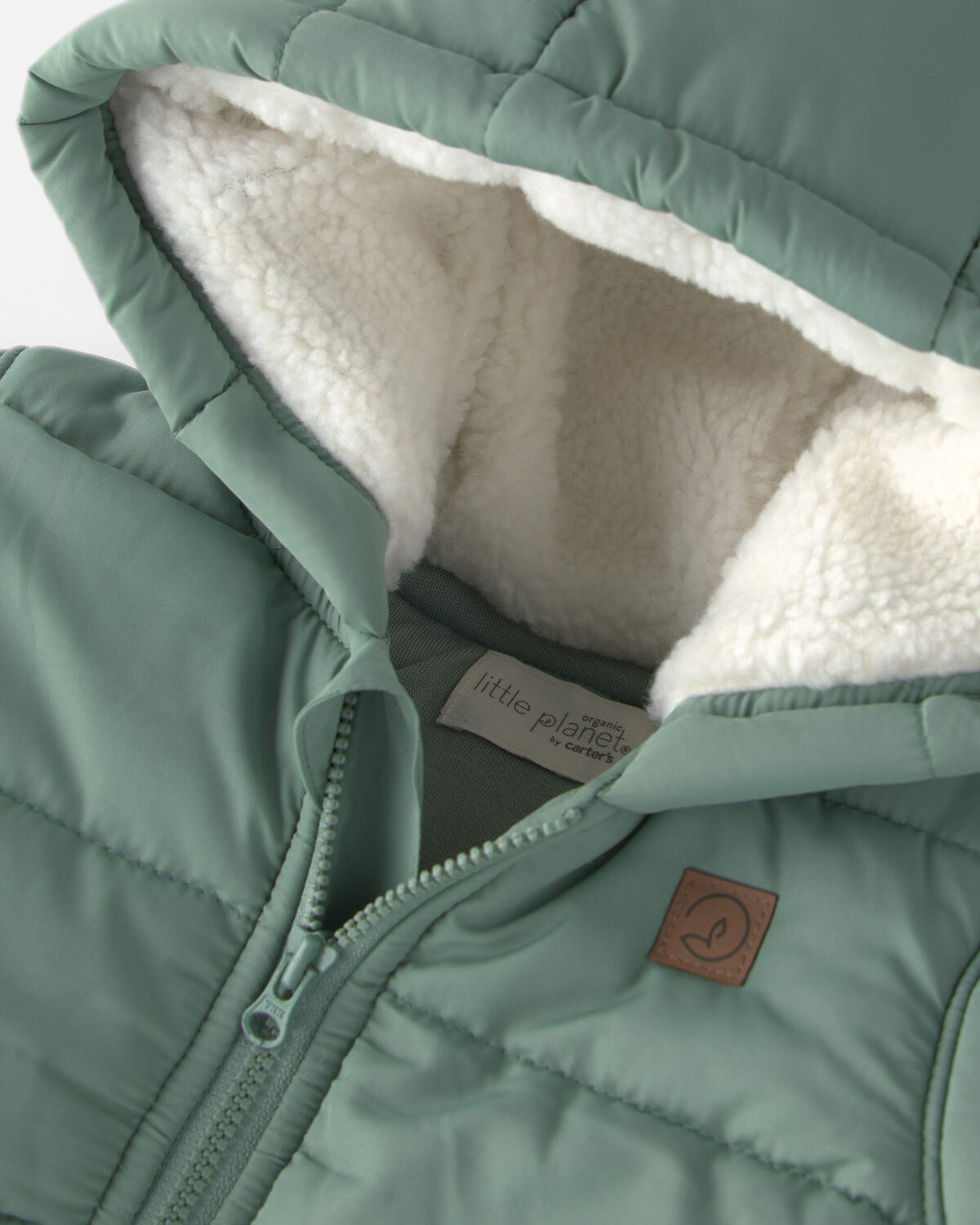 Baby Recycled Teddy Fleece Hooded Puffer Jacket - Image 3