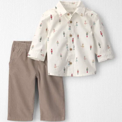Baby Boy 2-Piece Organic Cotton Top & Pant Set in Nutcracker