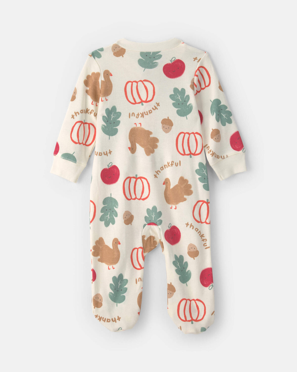 Baby Thanksgiving 100% Cotton 2-Way Zip Sleep & Play Pajamas - Cream - Image 2