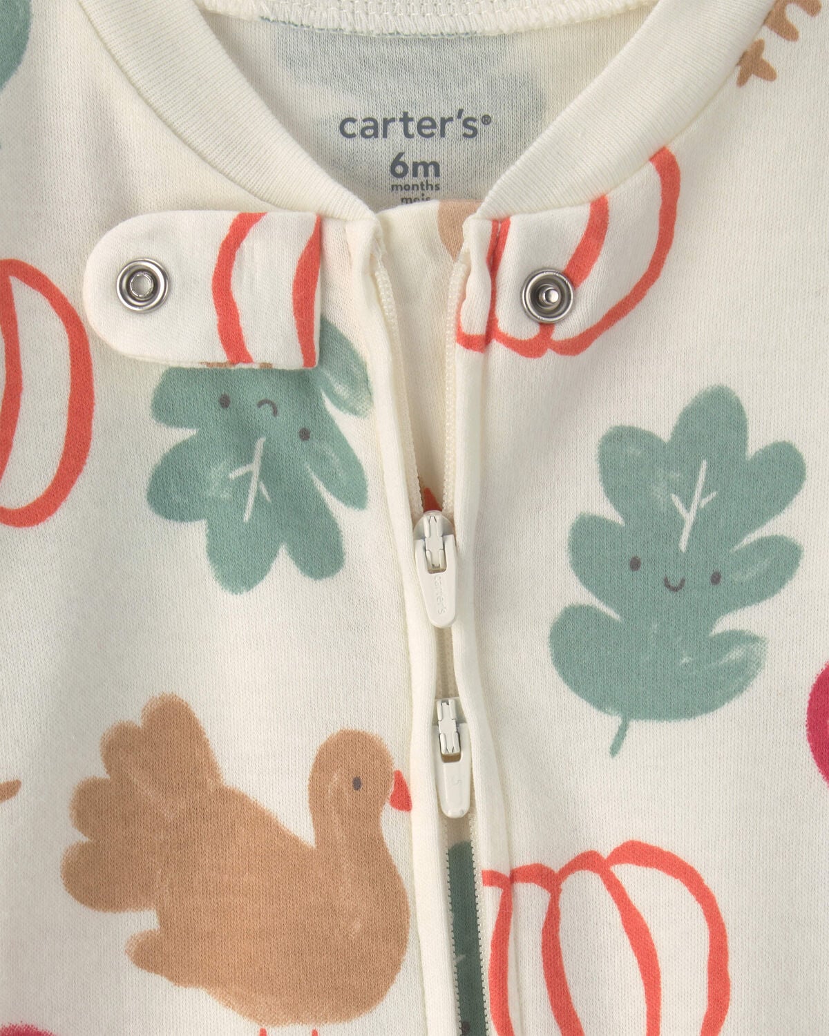 Baby Thanksgiving 100% Cotton 2-Way Zip Sleep & Play Pajamas - Cream - Image 3
