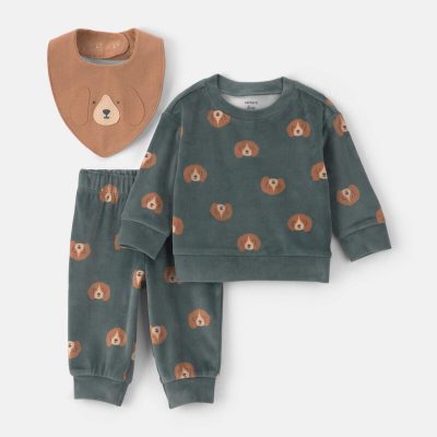 Baby Boy 3-Piece Dog Long-Sleeve Top & Pant Set - Green