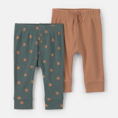 Baby Boy 2-Pack Dog Striped Pull-On Pants - Brown/Green