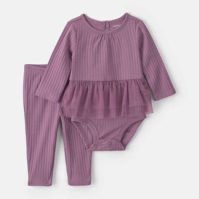 Baby Girl 2-Piece Long-Sleeve Bodysuit & Tulle Pant Set - Purple