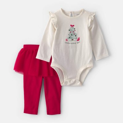 Baby Girl 2-Piece 'Santa's Littlest Love' Long-Sleeve Bodysuit & Tutu Pant Set - Red/Cream
