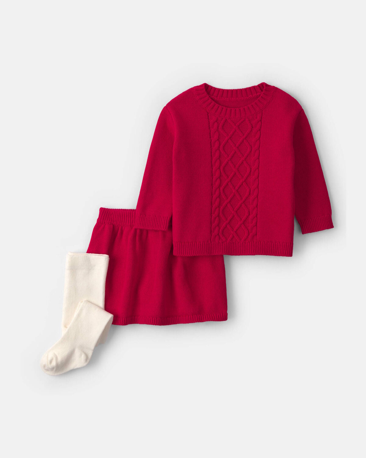 Baby Girl 3-Piece Long-Sleeve Sweater Dress Set - Red