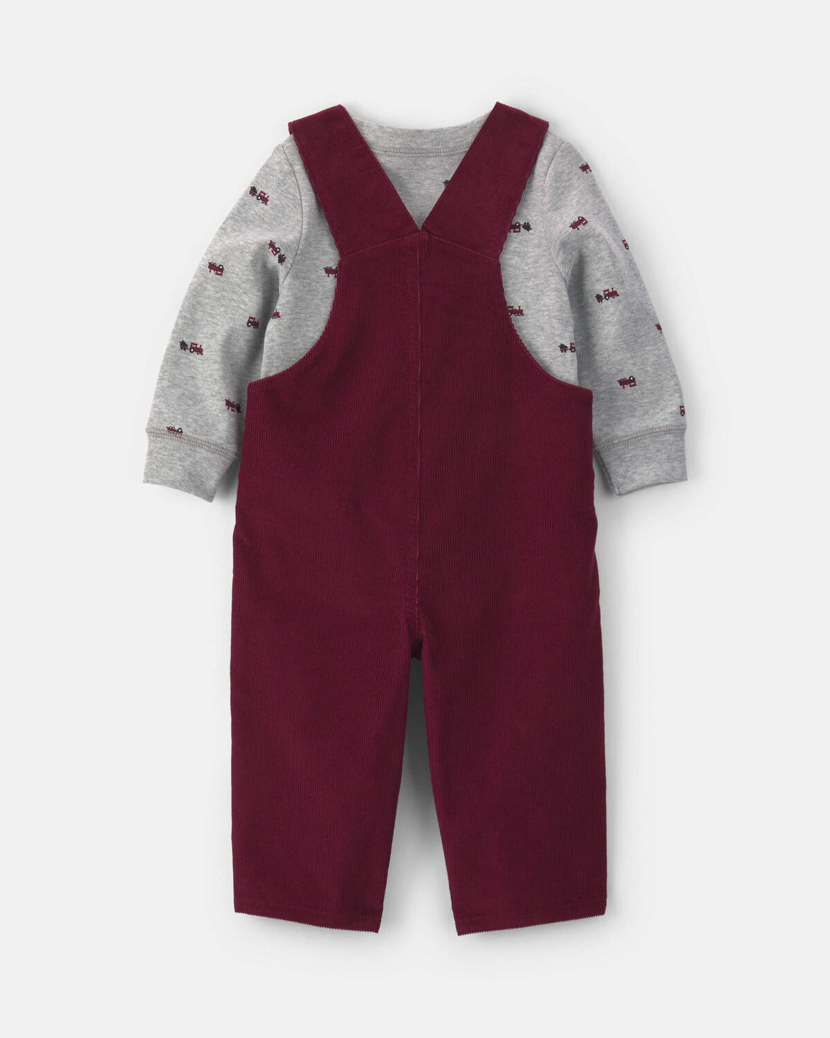 Baby Boy 2-Piece Holiday Corduroy Long-Sleeve Overall Set - Burgundy/Grey - Image 2
