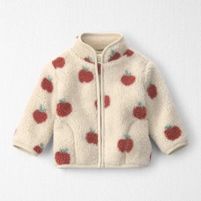 Baby Girl Recycled Teddy Fleece Jacket in Apples