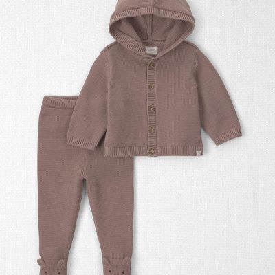 Baby 2-Piece Organic Cotton Sweater Knit Cardigan & Pant Set