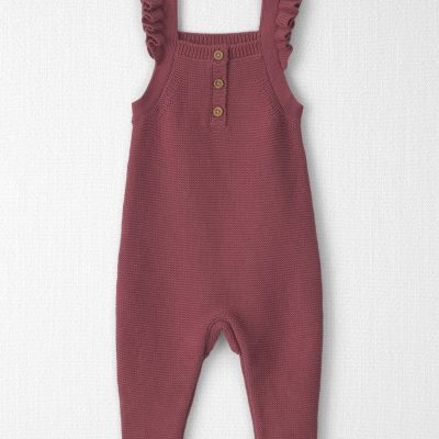 Baby Girl Organic Cotton Sweater Knit Overalls