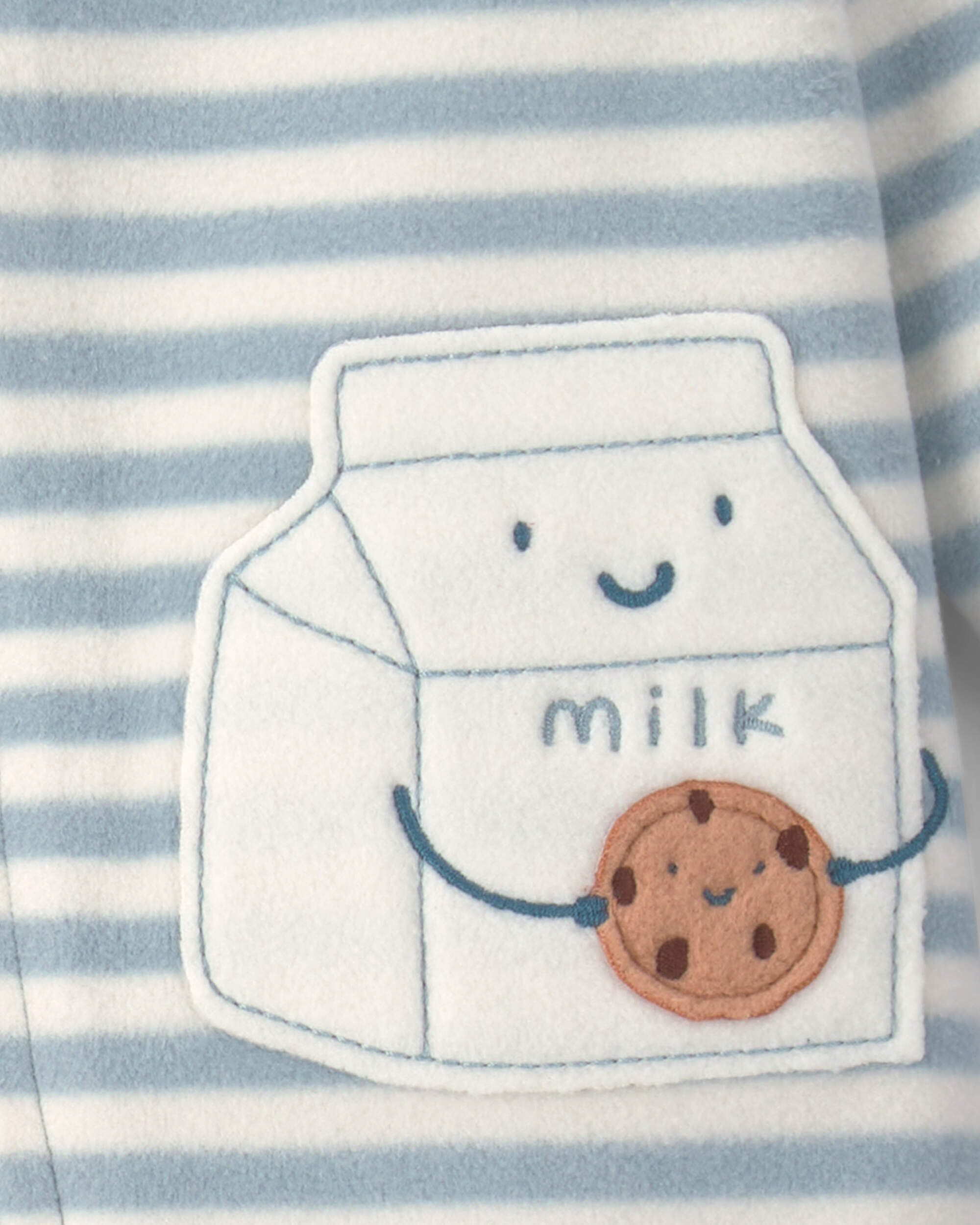 Baby Milk & Cookies Striped Fleece 2-Way Zip Sleep & Play Pajamas - Blue - Image 5