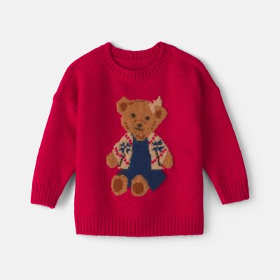 Baby Girl Bear Sweater - Red