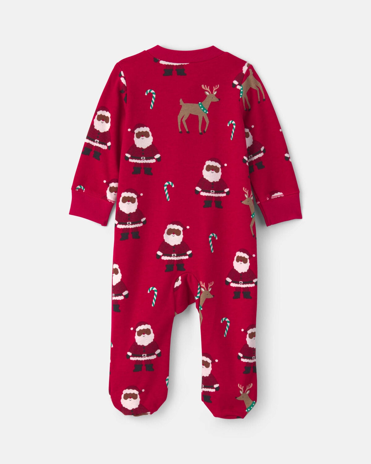 Baby Brown Santa Christmas 100% Cotton 2-Way Zip Sleep & Play Pajamas - Red - Image 3