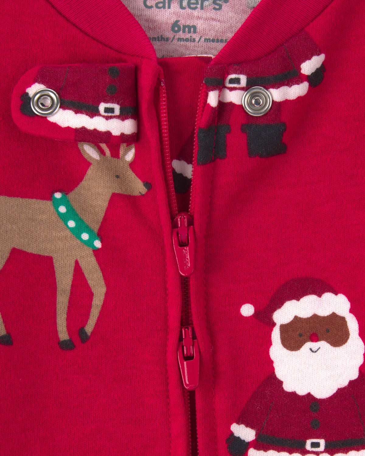 Baby Brown Santa Christmas 100% Cotton 2-Way Zip Sleep & Play Pajamas - Red - Image 4