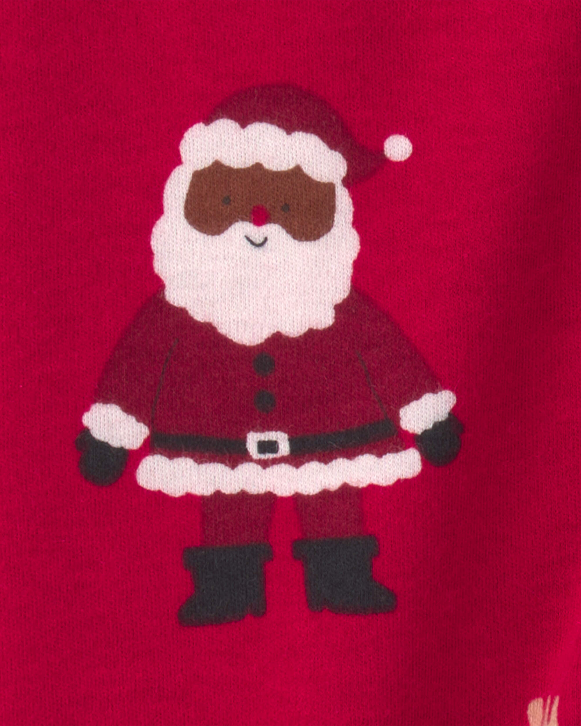 Baby Brown Santa Christmas 100% Cotton 2-Way Zip Sleep & Play Pajamas - Red - Image 5