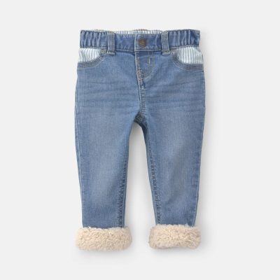 Baby Striped Pull-On Jeans- Light Wash