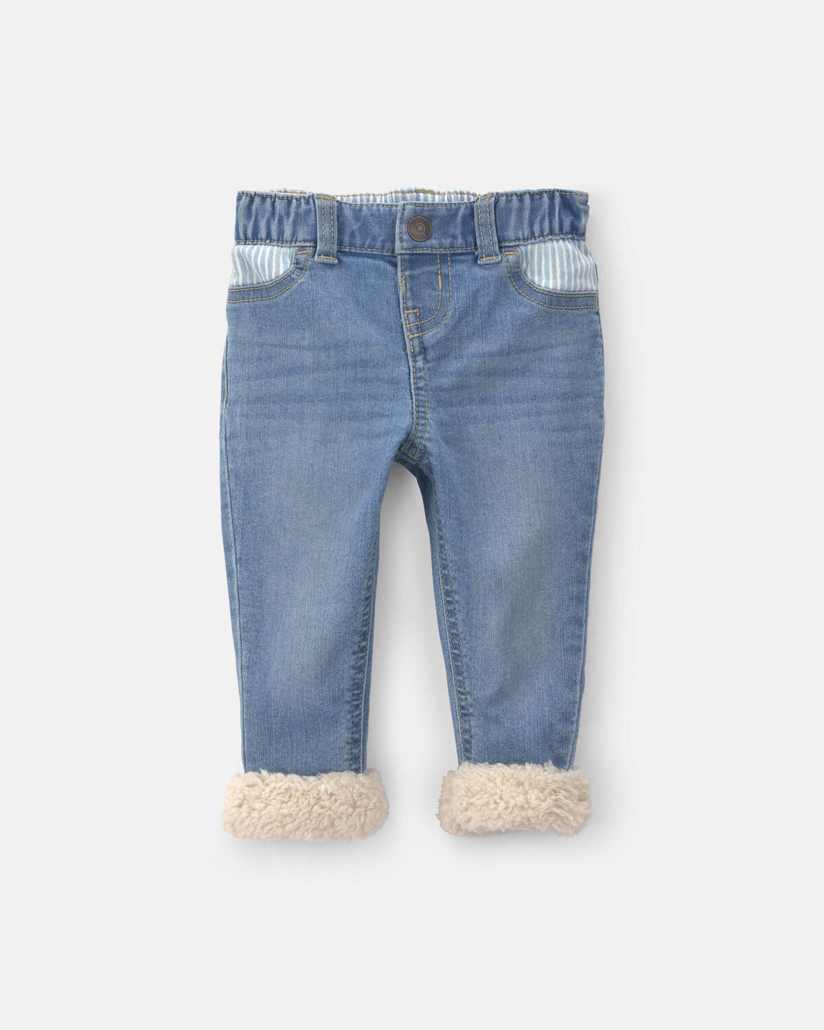 Baby Striped Pull-On Jeans- Light Wash
