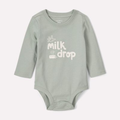 Baby 'Milk Drop' Long-Sleeve Graphic Bodysuit - Green
