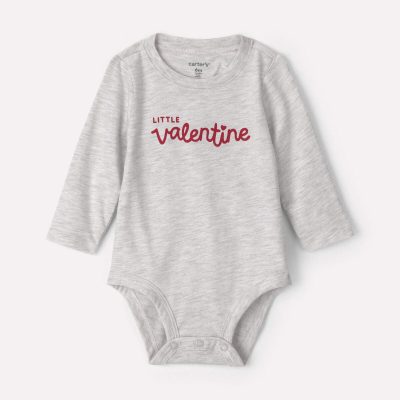 Baby 'Little Valentine' Long-Sleeve Graphic Bodysuit - Grey