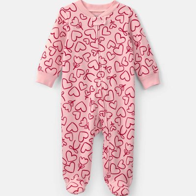 Baby Girl 2-Way Zip Valentine's Day Cotton Sleep & Play Pajamas - Pink