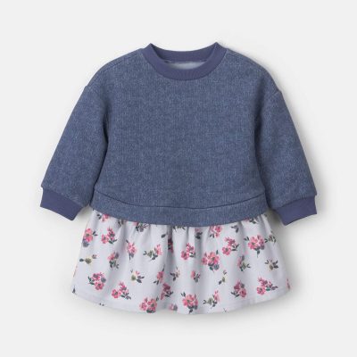 Baby Girl Floral Long-Sleeve Dress - Blue
