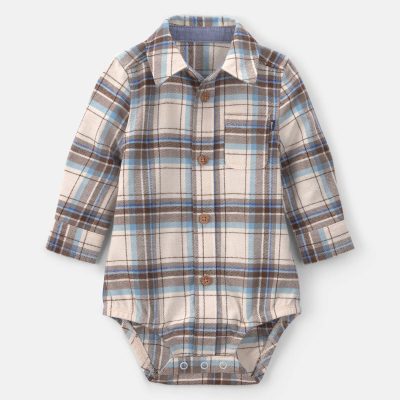 Baby Boy Plaid Long-Sleeve Fashion Bodysuit - Grey/Blue