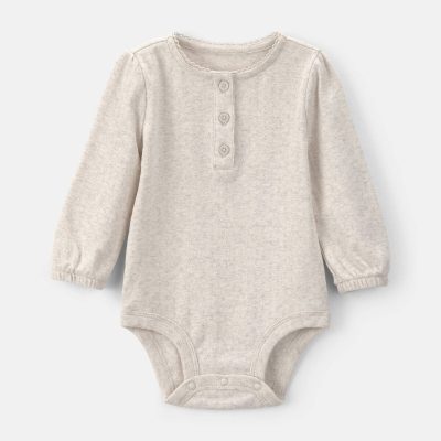 Baby Girl Ribbed Long-Sleeve Bodysuit - Cream