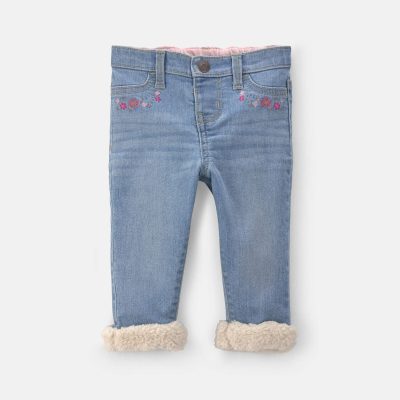 Baby Girl Floral Pull-On Cuffed Jeans - Light Wash