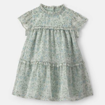 Baby Girl Floral Occasion Dress - Green
