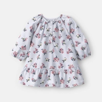 Baby Girl Floral Long-Sleeve Dress - Blue