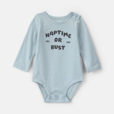 Baby Boy 'Naptime or Bust' Striped Long-Sleeve Graphic Bodysuit - Blue/White