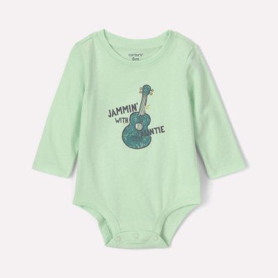 Baby Boy 'Jammin' With Auntie' Long-Sleeve Graphic Bodysuit - Green