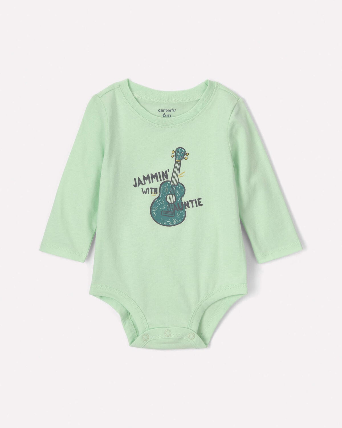 Baby Boy 'Jammin' With Auntie' Long-Sleeve Graphic Bodysuit - Green