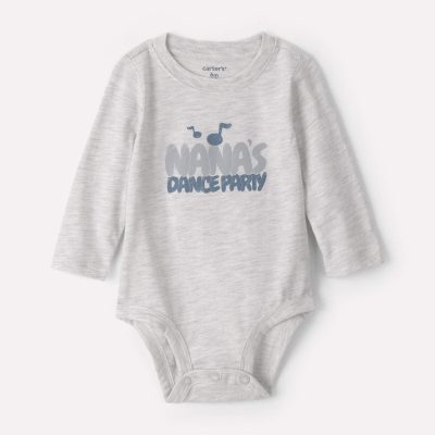 Baby 'Nana's Dance Party' Long-Sleeve Graphic Bodysuit - Grey