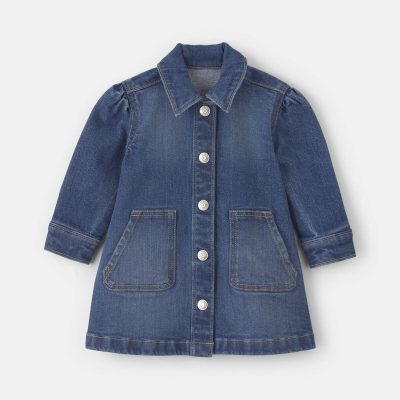 Baby Girl Long-Sleeve Denim Dress - Dark Wash