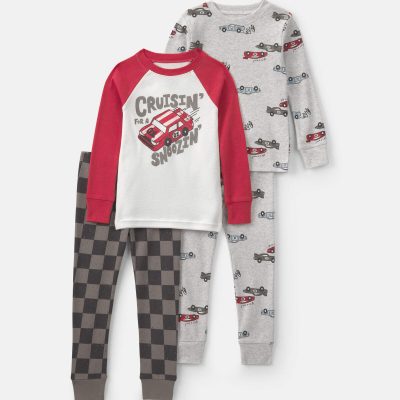 Baby Boy 'Cruisin' For A Snoozin' Race Car Snug Fit 4-Piece Pajama Set - Red/White