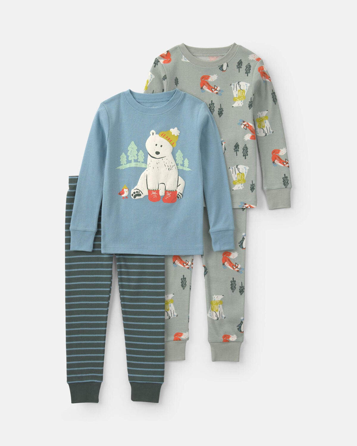 Baby Boy Polar Bear 100% Cotton 4-Piece Pajama Set - Blue/Grey
