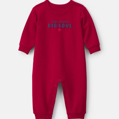 Baby 'Tiny Heart Big Love' Valentine's Day French Terry Long-Sleeve Jumpsuit - Red
