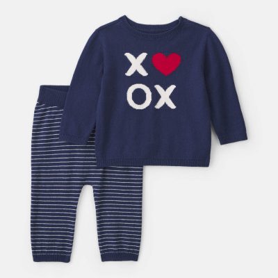 Baby Boy 2-Piece Heart 'XOXO' Valentine's Day Long-Sleeve Top & Pant Set - Navy Blue
