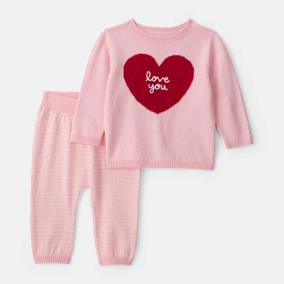 Baby Girl 2-Piece Valentine's Day Long-Sleeve Top & Pant Set - Pink/Red