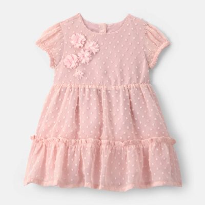 Baby Girl Swiss Dot Occasion Dress - Pink