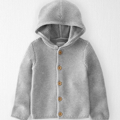 Toddler Organic Cotton Signature Stitch Cardigan in Grey