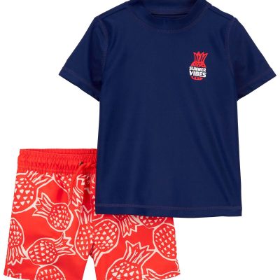 Toddler Boy Pineapple Scuba Rash Guard Top & Shorts Swim Set