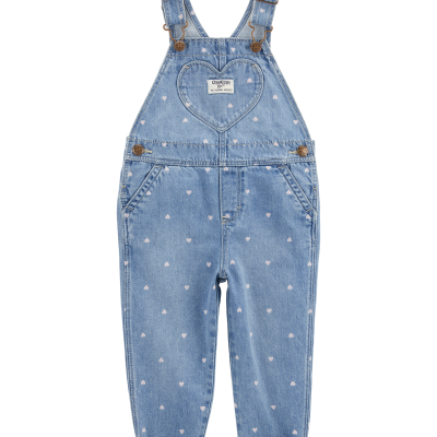 Toddler Heart-Print Knit Denim Overalls - Blue